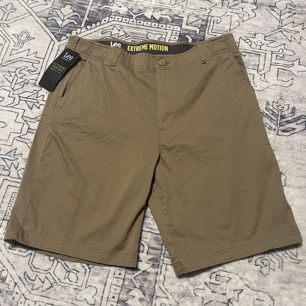 Lee Extreme Motion Shorts Mens 36 Khaki Brown Performance Golf Hiking Chino NEW